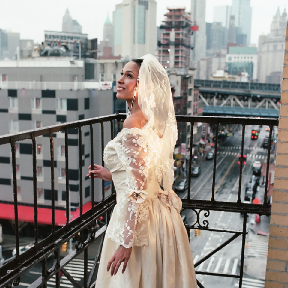 Princess Nokia posing on fire escape
